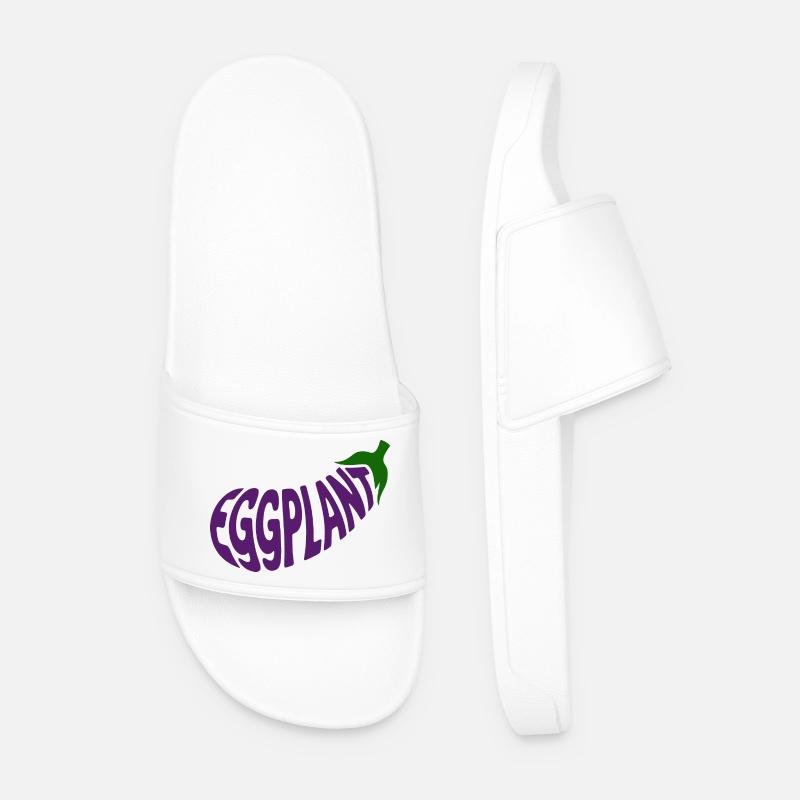 Eggplant - Cool Vegetable Logo - Men’s Pool Sliders - white