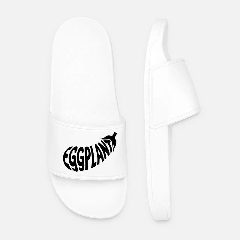 Eggplant - Cool Vegetable Logo - Men’s Pool Sliders - white