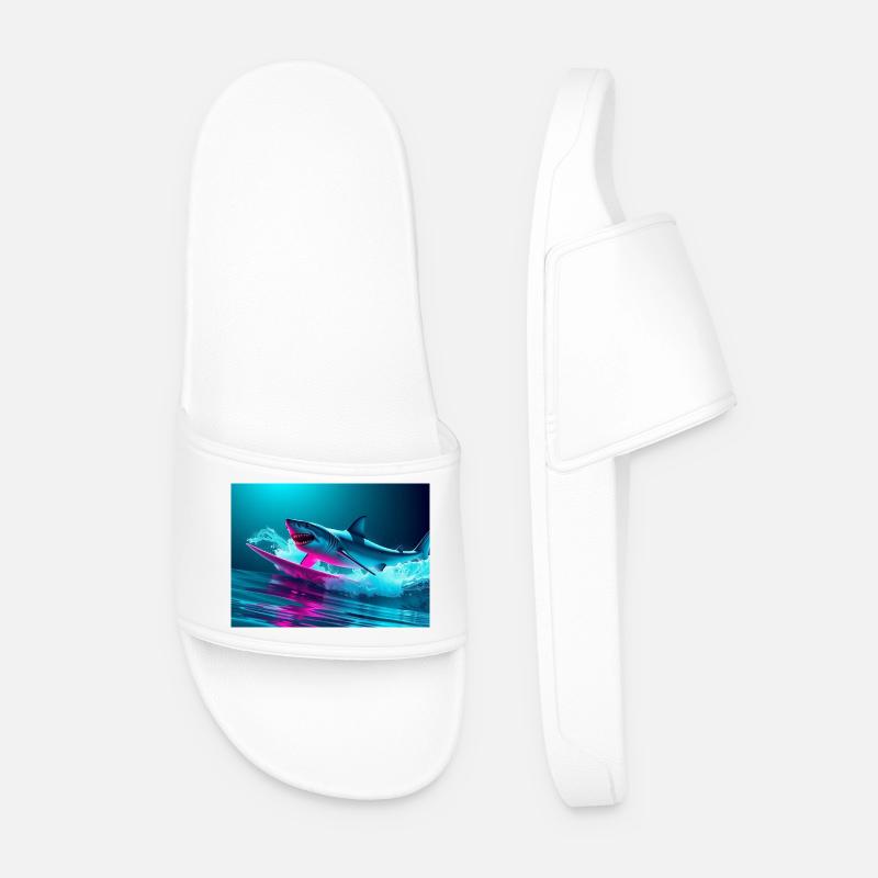 Neon Shark Sprinter Design - Men’s Pool Sliders - white