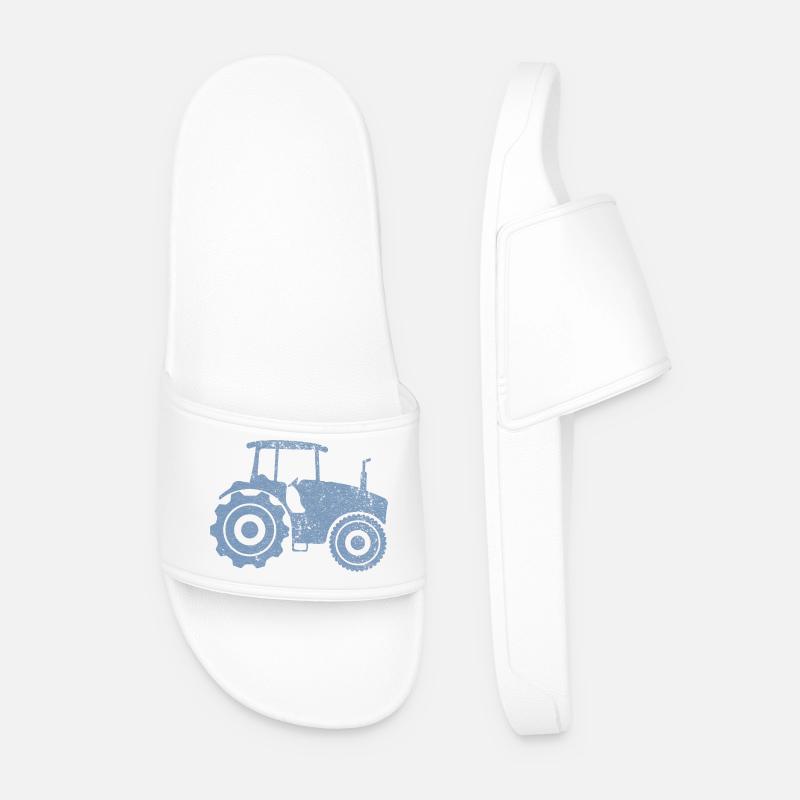 Tractor Silhouette Farmer Grunge Design - Men’s Pool Sliders - white
