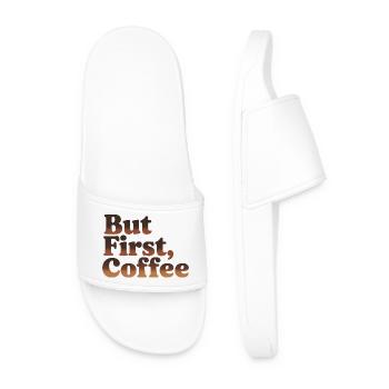 But First Coffee Humorous Coffee Quote - Men’s Pool Sliders - white - Front