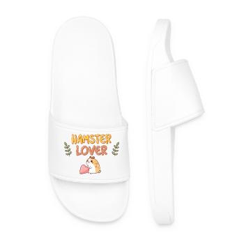 Hamster Lover Design with Pink Heart - Men’s Pool Sliders - white - Front
