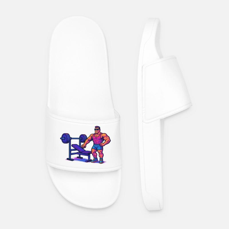 Bodybuilder Gym Comic - Men’s Pool Sliders - white