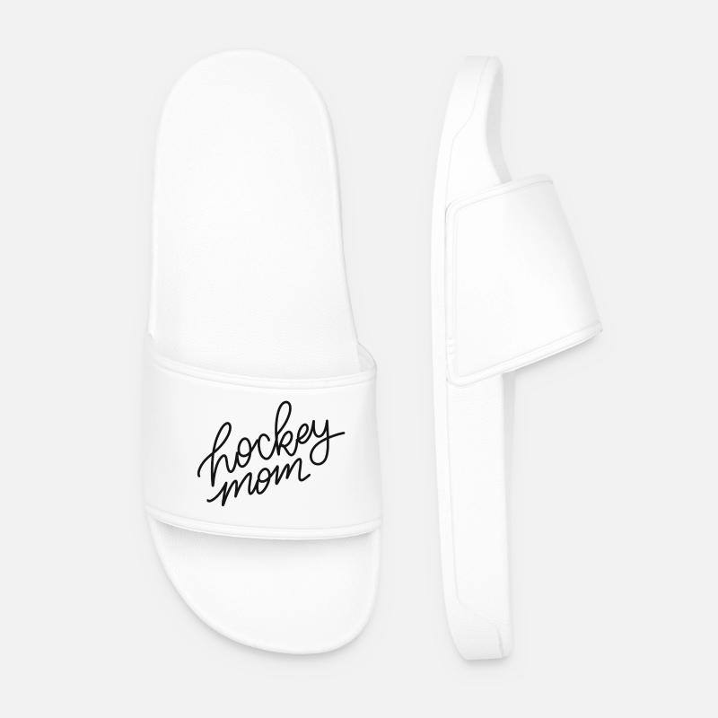 Hockey Mom Script Logo - Men’s Pool Sliders - white