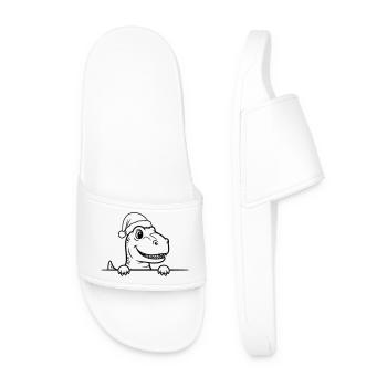 Funny Christmas Dino Line Art - Men’s Pool Sliders - white - Front