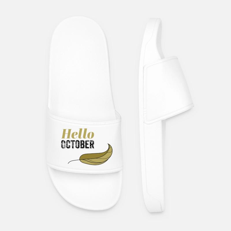 October Golden Hello Leaf Design - Men’s Pool Sliders - white