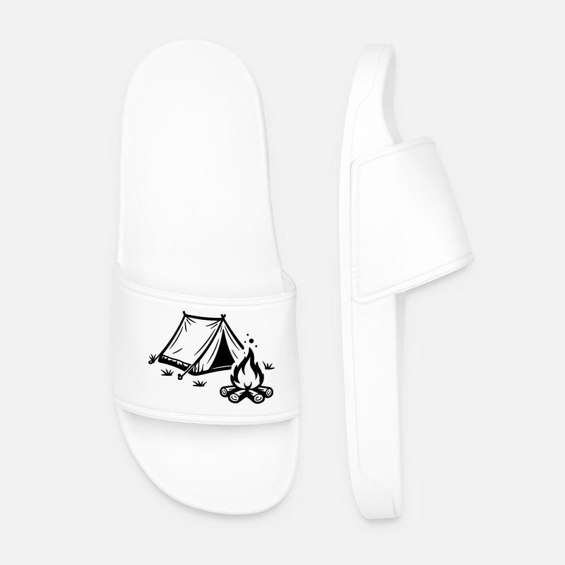 Tent Campfire Camping - Men’s Pool Sliders - white
