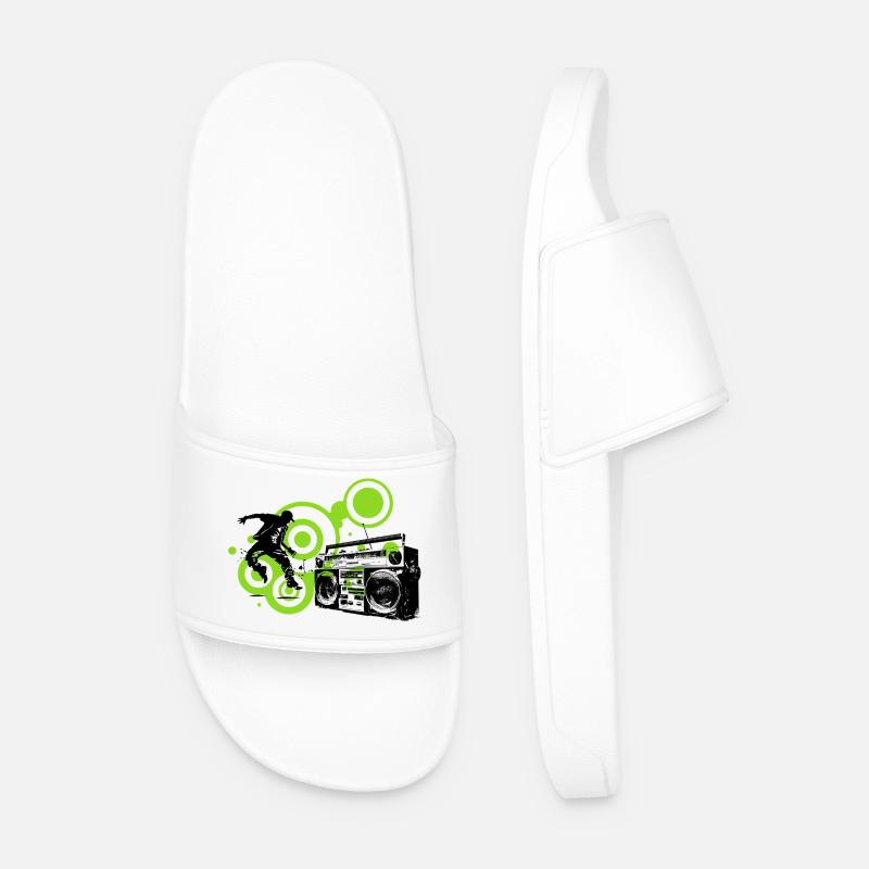 Circles Lime Abstract Black Dancer Hip Hop - Men’s Pool Sliders - white