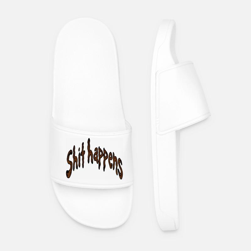 Shit Happens Typography - Men’s Pool Sliders - white
