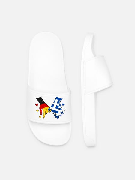 Germany Greece Flag Holding Hands - Men’s Pool Sliders - white