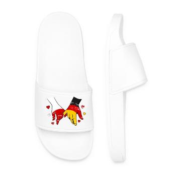 Poland Germany Flag Holding Hands Used - Men’s Pool Sliders - white - Front