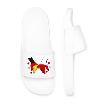 Germany Poland Flags Holding Hands - Men’s Pool Sliders - white - Front