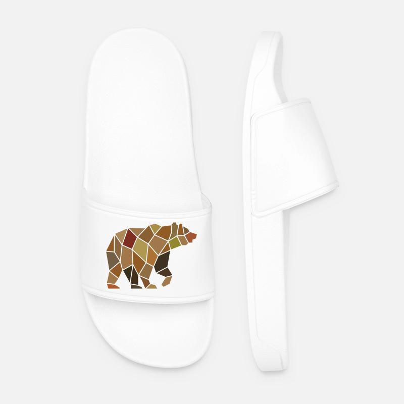 Geometric Bear from Mosaic Polygon - Men’s Pool Sliders - white