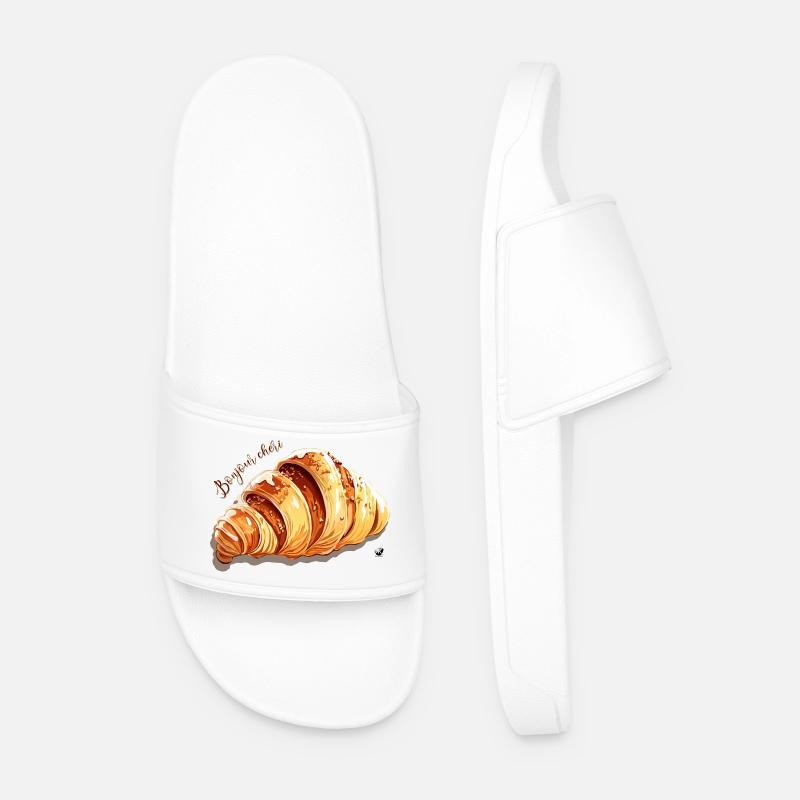 Croissant Abbildung mit Inschrift - Männer Badelatschen - Weiß