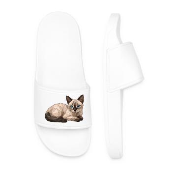 Findus Geometric Cat with Blue Eyes - Men’s Pool Sliders - white - Front