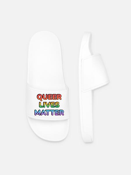 Queer Lives Matter Rainbow - Men’s Pool Sliders - white