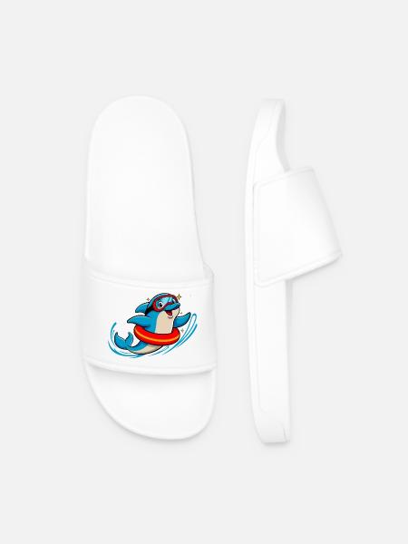 Funny dolphin with diving goggles - Men’s Pool Sliders - white