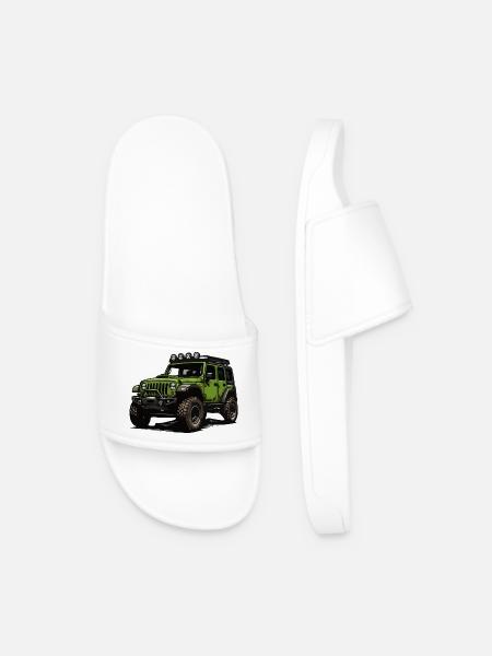 Green Jeep Off-Road Adventure - Men’s Pool Sliders - white