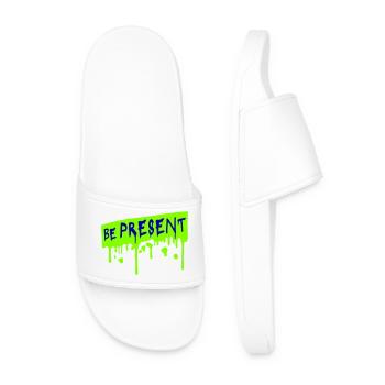 Be present at the moment here and now Quote Text - Men’s Pool Sliders - white - Front