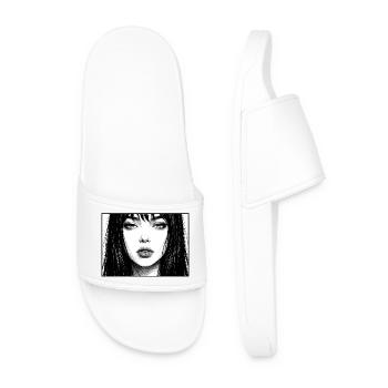 Monochrome portrait with long hair - Men’s Pool Sliders - white - Front