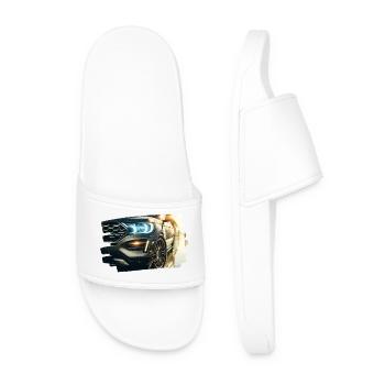 Modern luxury car in the rain reflection - Men’s Pool Sliders - white - Front