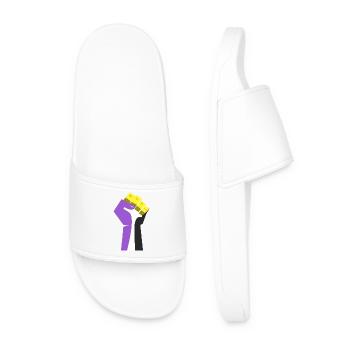 Le poing levé (violet, jaune, noir, blanc) - Claquettes Homme - blanc - Devant