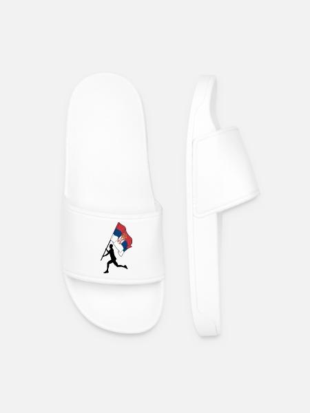 Flag Serbia man running - Men’s Pool Sliders - white