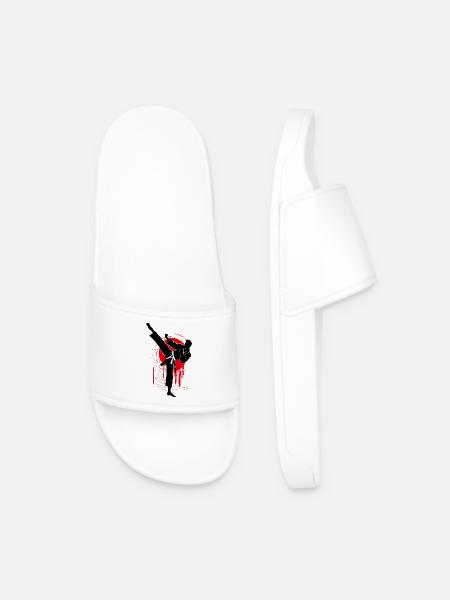 Judo Fighter Silhouette, Red Black Abstract - Men’s Pool Sliders - white