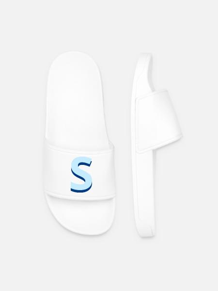 Pop and modern blue letters - Men’s Pool Sliders - white