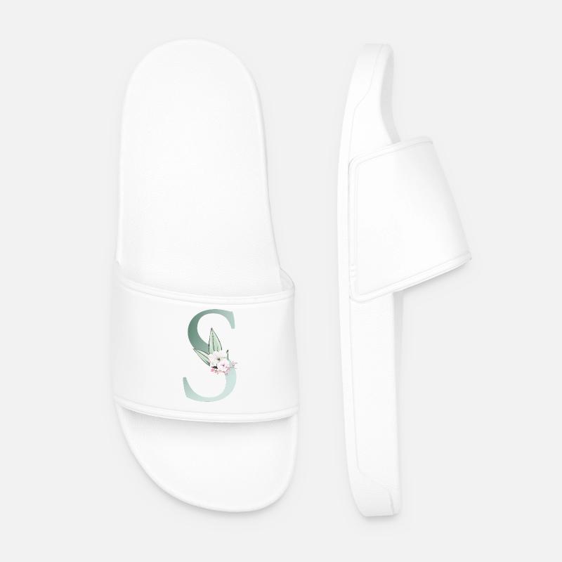 S Monogramm, Floral, personalisierbar - Männer Badelatschen - Weiß