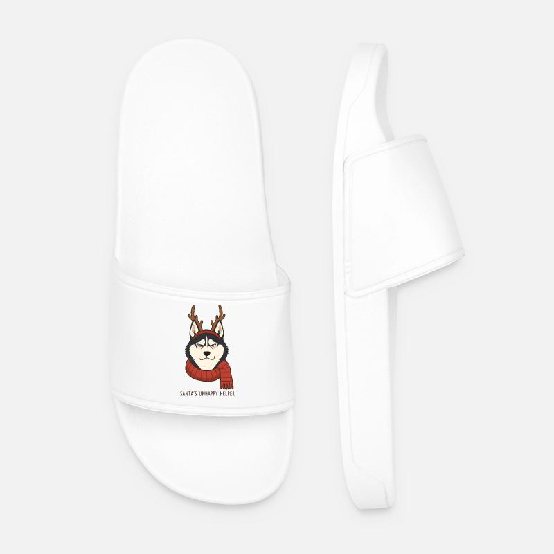 Grumpy Husky – Santa's Unhappy Helper - Men’s Pool Sliders - white