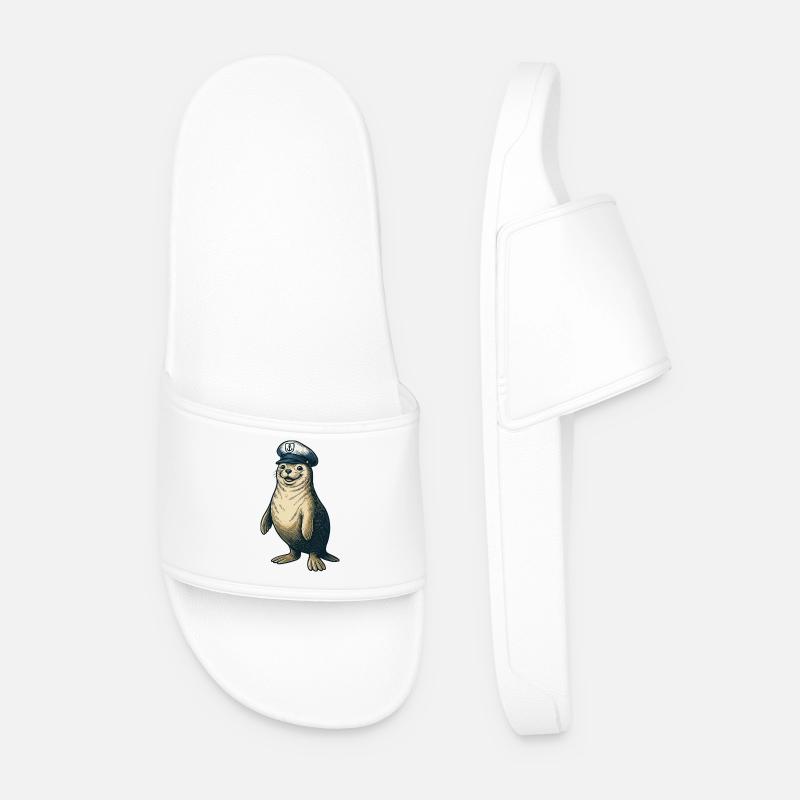 Seal with captain's cap - Men’s Pool Sliders - white