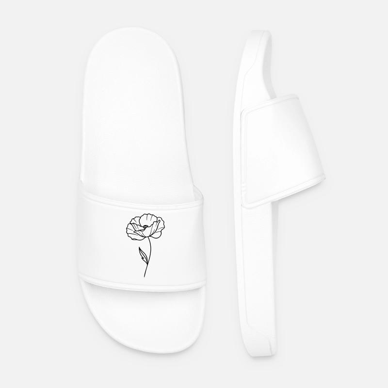 Poppy – Line Graphic, Flower Outlines - Men’s Pool Sliders - white