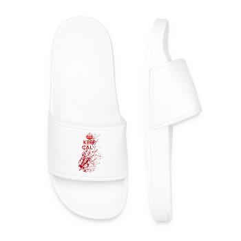 Keep Calm Splatter – Bloody Horror Saying - Men’s Pool Sliders - white - Front