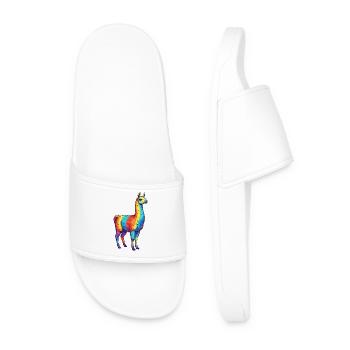 Bunte Lama-Regenbogen-Pop-Art-Aquarell - Männer Badelatschen - Weiß - Vorne