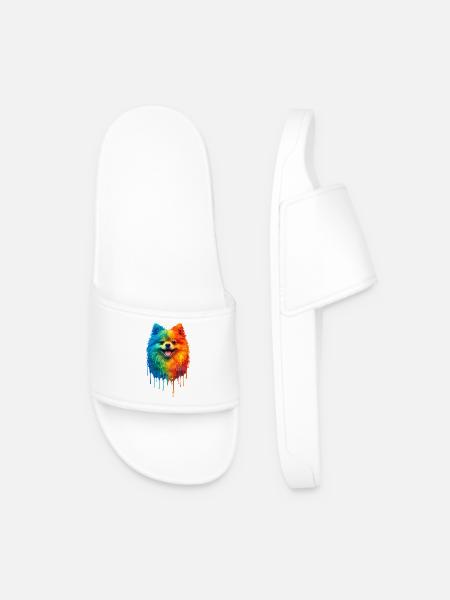 Pomeranian in bright colours - Men’s Pool Sliders - white