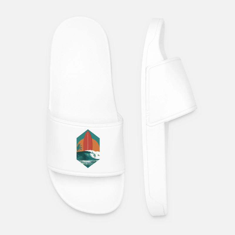 Sunset Surfboard Retro Wave - Men’s Pool Sliders - white