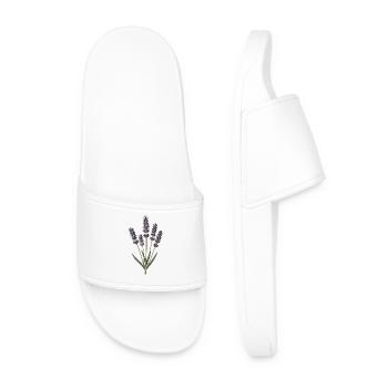 Lavender Botanical Engraving - Men’s Pool Sliders - white - Front