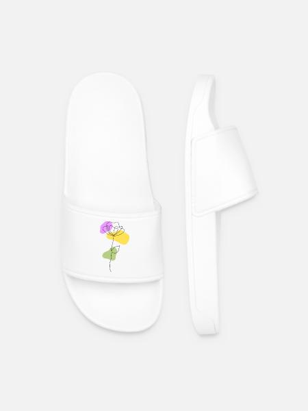 Lineart flower with pastel shapes - Men’s Pool Sliders - white