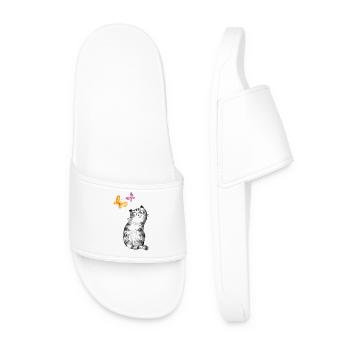 Cat with Butterflies – Sketch Design - Men’s Pool Sliders - white - Front