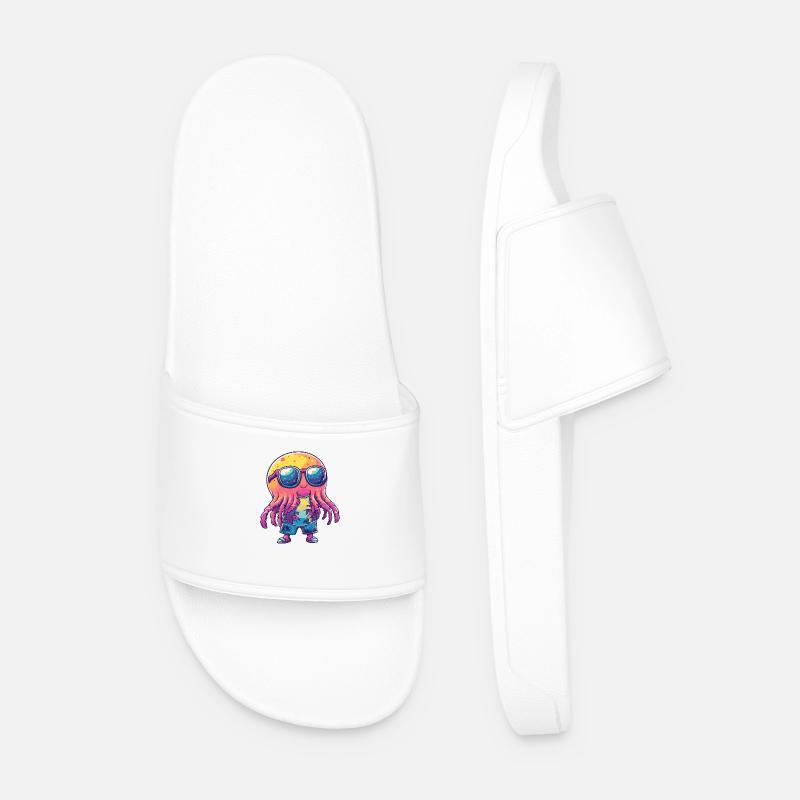 Jellyfish Comic Vacation - Men’s Pool Sliders - white