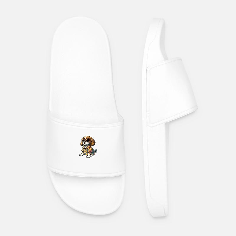 Beagle Dog Comic Vacation - Men’s Pool Sliders - white