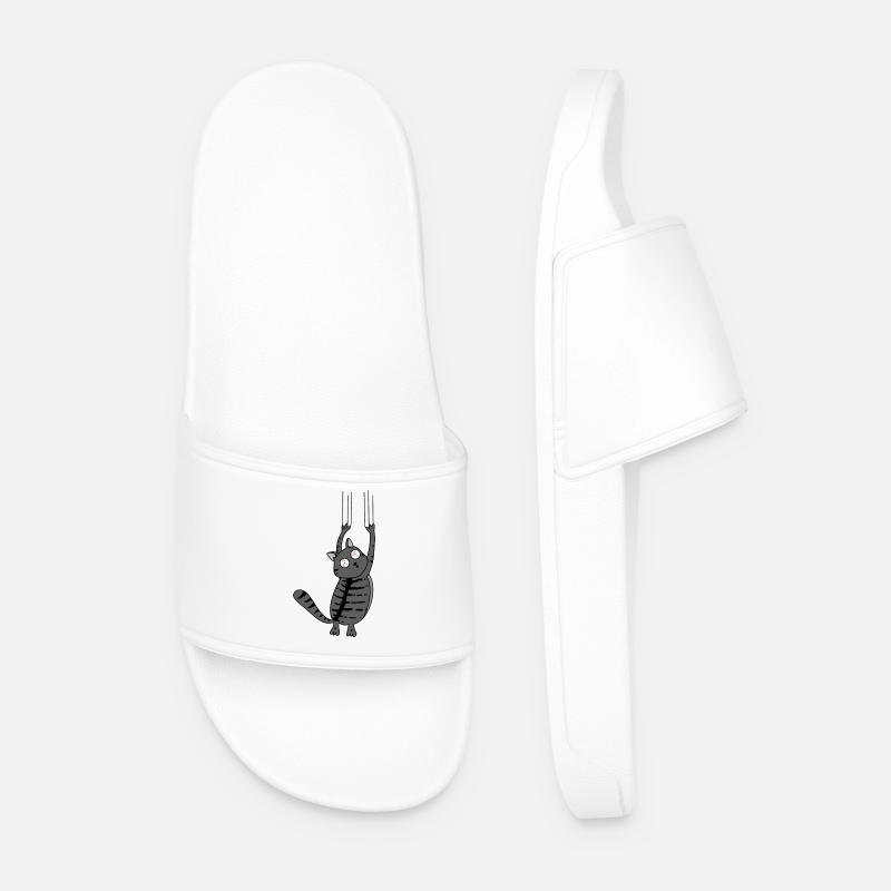 Panic Cat Striped Version - Men’s Pool Sliders - white