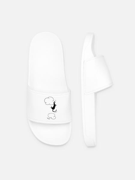 Black Cat hanging on a Cloud.  - Men’s Pool Sliders - white