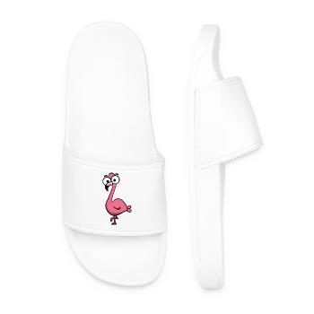 Cheerful Pink Flamingo Cartoon - Men’s Pool Sliders - white - Front