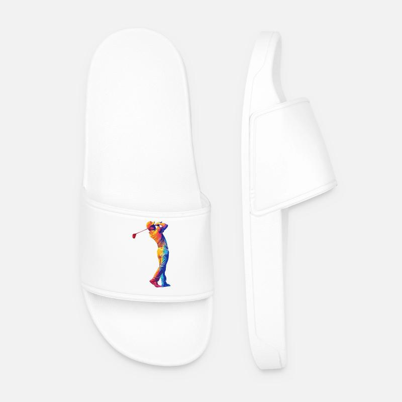 Rainbow Golfer Swing - Men’s Pool Sliders - white