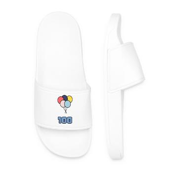 100. 100 YEARS. 100th ANNIVERSARY. 100 BIRTHDAY - Men’s Pool Sliders - white - Front
