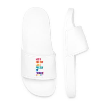 LGBTQ Pride Month - Kiss Boldly, Love Freely - Men’s Pool Sliders - white - Front