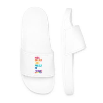 LGBTQ Pride Month - Kiss Boldly, Love Freely - Men’s Pool Sliders - white - Front