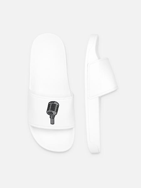 Microphone Singer Microphone Musician Music - Men’s Pool Sliders - white